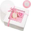 Bakepacker 36pcs 8x8x5 Inches Cake Boxes with Window 18-Packs White 8 Inch Bakery Boxes (18 Cake boxes +18 Cake Boards+10 Meters Silk Ribbon Includes)