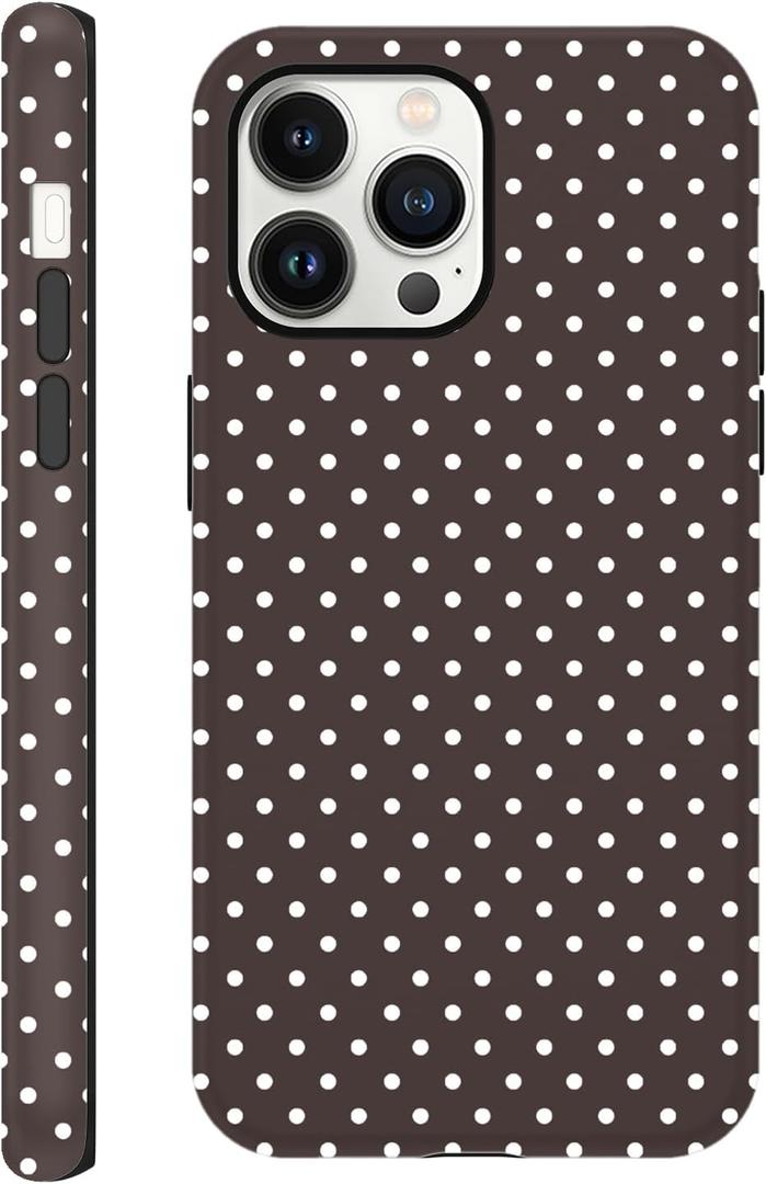 Polka Dot Phone Case for iPhone 13 Pro Max Cute Trendy Pattern Case 6.7", Aesthetic Stylish Print Design 2-in-1 Matte Cover Hard PC Shockproof Soft TPU Protection Girls Women Funda, Brown