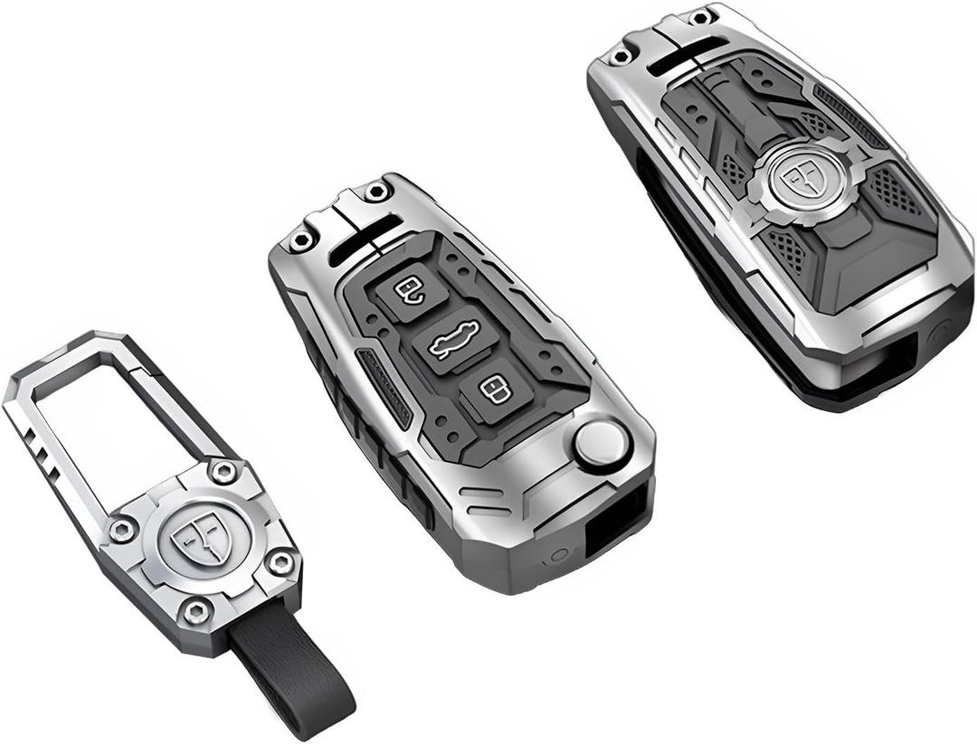 Heavy Metal Key Fob Cover Case Protector - Audi Keychain Accessories for A1, A3, A4, A5, A6, Q3, Q5, Q7, TT, S3, R8 (Silvery)