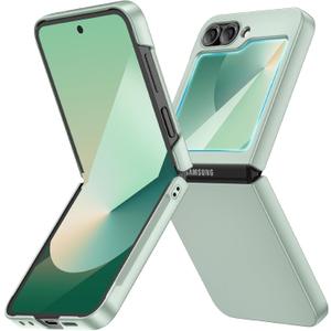 Ruky for Galaxy Z Flip 6 Phone Case, Built-in Back Screen Protector, Hard PC Ultra Slim Anti-Scratches Shockproof Wireless Charging Phone Case for Samsung Galaxy Z Flip 6, Mint Green