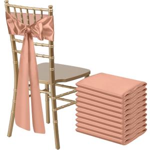 10 PCS Rose Gold Satin Chair Sashes Bows Universal Chair Ribbon Ties Back Sash for Wedding Party Reception Events Banquets Hotel Event Chair Cover Decoration (7x108 inch)
