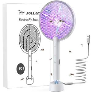PALONE Electric Fly Swatter 4000V Bug Zapper Racket 2 in 1 Fly Swatter with 1200mAh Battery Rechargeable Mosquito Killer Lamp with 3 Layers Safety Mesh for Indoor and Outdoor