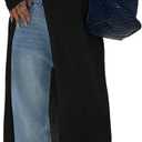 Women Trendy Split Hem Crew Neck Maxi Knit Sweater Casual Loose High Slit Long Sleeve Long Dress Shirt Streetwear (Small, Black)