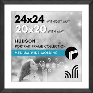 Americanflat 24x24 Picture Frame with Polished Plexiglass - Use as 20x20 Frame with Mat or Display 24x24 Photo Without Mat - Hudson Collection - Wide Square Frames for Wall Display - Black