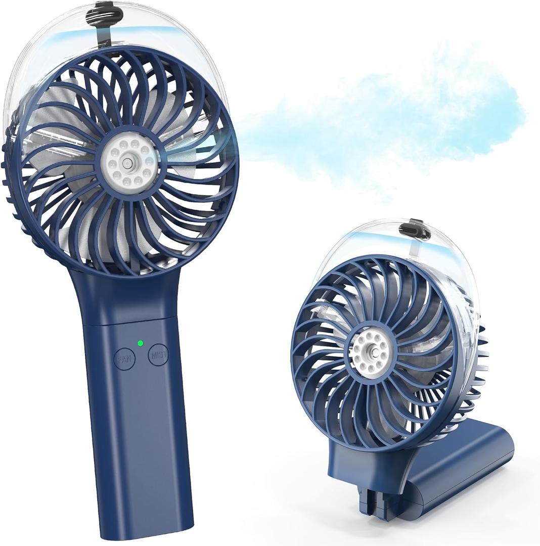 COMLIFE Portable Handheld Misting Fan, 3000mAh Rechargeable Battery Operated, 180 Foldable, Mini Personal Fan with Water Sprayer for Travel, Makeup, Home, Office, Camping, Outdoors (Blue)