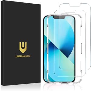 UNBREAKcable 2-Pack Screen Protector for iPhone 16e/13/13 Pro/14, Double Shatterproof Tempered Glass [Easy Installation Frame] [9H Hardness] [99.99% HD] [Case Friendly] for iPhone 6.1 inch