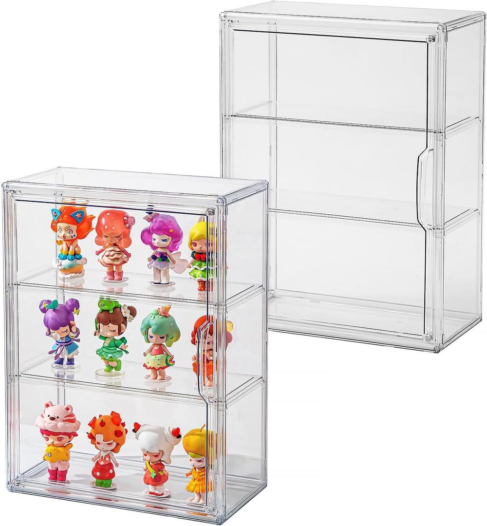 Clear Display Case for Figures with Magnetic Door, Acrylic Display Cases for Collectibles, 3Tiers Acrylic Storage Organizers Box, Desktop or Wall-Mounted Showcase for Collectibles Action Figure (1)