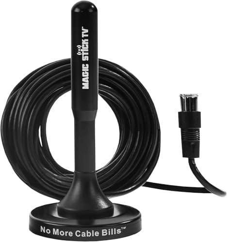 Magic Stick TV Antenna for Smart TV Without Cable - Digital Indoor Antenna for OTA Local Channels with Magnetic Base - Multi Directional 4K 1080P HDTV TVs - MS-45MAX - Black 16ft Long Cable