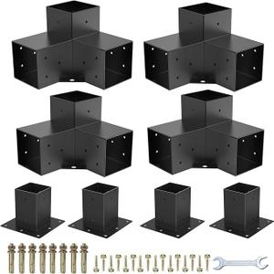 pergola Brackets 6x6Woodworks Pergola kit Modular Modern Outdoor Pergola Hardware Kit DIY Elevated Wood Stand kit Includes 4 Bracket Shoulders 4 Boots for 6x6 (Actual: 5.5x5.5 Inch) Lumber (6x6inch 3-Way Corner Brackets & Base)
