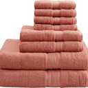 Madison Park 800GSM Bathroom Towel Set of 8 100% Cotton Bath Towel Set for Bathroom Luxurious Highly Absorbent 2 Bath Towels 2 Hand Towels 4 Washcloths Quick Dry Spa Quality Coral (Multi-Sizes)