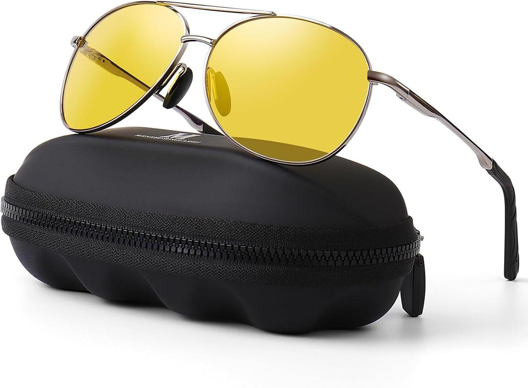 mxnx Aviator Sunglasses for Men Polarized Women UV Protection Lightweight Driving Fishing Sports Unisex glasses MX208 (Grey Frame Yellow Lens)