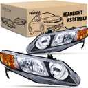 Nilight 2006 2007 2008 2009 2010 2011 Civic Headlights Amber Sedan 4 Door Only Headlights Assembly Headlamp Replacement, Driver and Passenger Side, Black Housing Amber Reflector (2006-20011 Civic 4Dr)