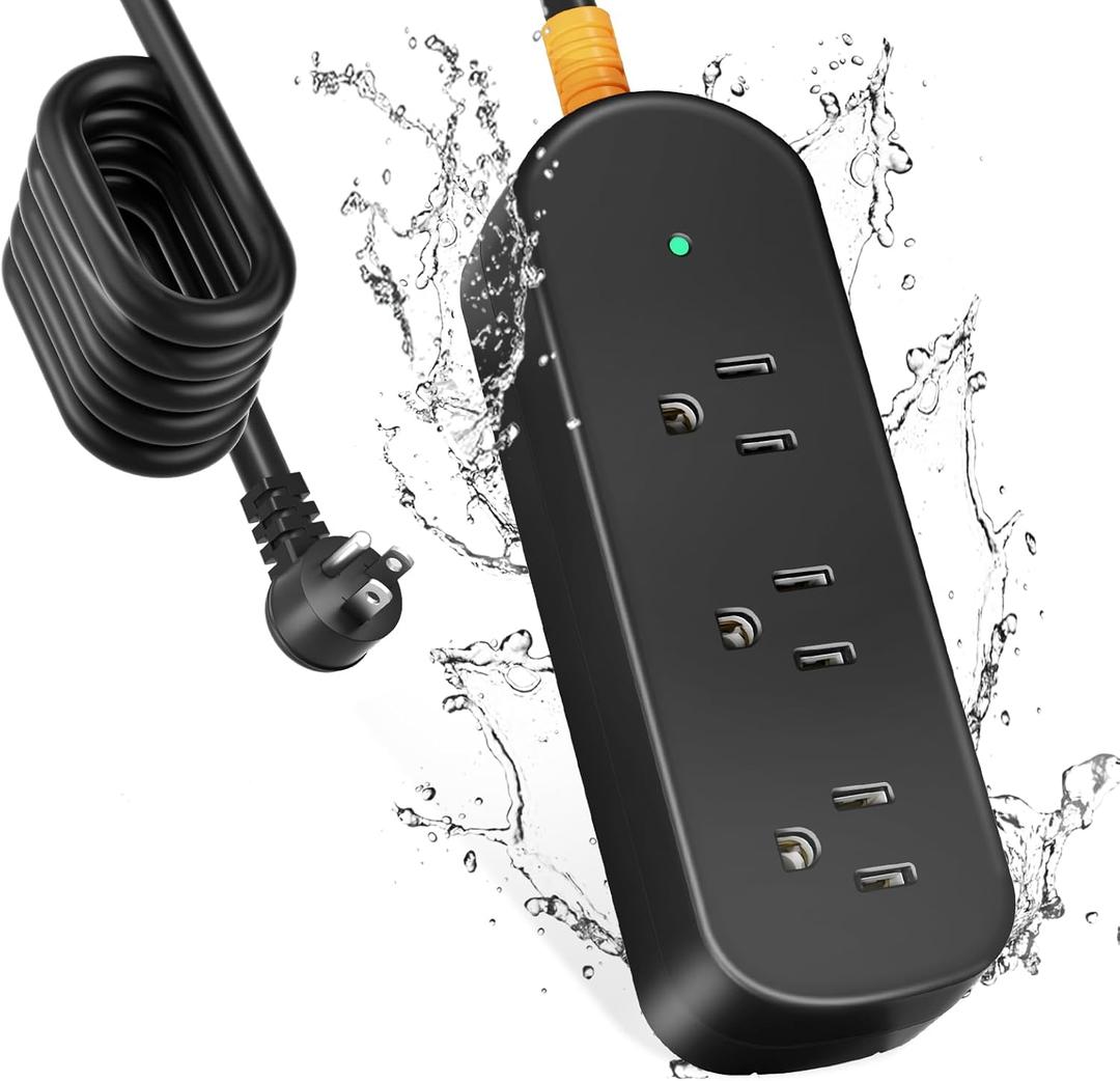 Outdoor Surge Protector Power Strip Weatherproof, 3 FT Extension Cord Outdoor Power Strip Waterproof with 3 AC Outlets, 1625W Overload Protection, for Camping, Home, Dorm, Office