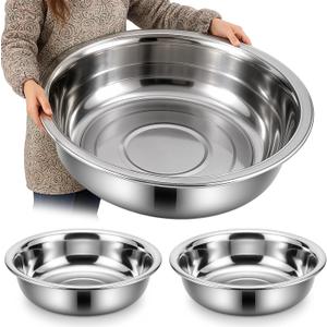 Lounsweer 2 Pack 50 Quart Stainless Steel Large Mixing Bowl 27.5" Silver 304 Stainless Steel Extra Large Capacity Stackable Mixing Bowl for Commercial Kitchens/large Families/school Cafeteria