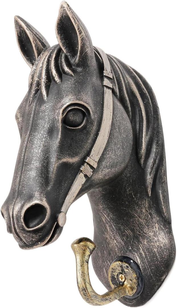 Vintage Wall Hook, Decorative Horse Head Shaped Hook, Antique Wall Mount Hanger, Heavy Duty Figurine Organizer for Hanging Coats Bags Keys