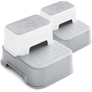 2 Step Stool for Kids (2 Packs),Toddler Stool for Bathroom Sink, Potty Training, Toilet Stool, Slip Resistant(Grey)