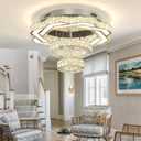 Flashing God Modern Crystal Chandeliers Dia 24" Silver Chandelier Flush Mount Ceiling Light for Bedroom Living Room Dining Room Hallway Dimmable 3 Rings LED Celing Lighting Fixtures