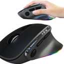 Ergonomic Mouse Large Middle Hands Dual Mode(Bluetooth+USB)Rechargeable Vertical Carpal Tunnel Bluetooth Wireless Mouse for PC/Laptop/Computer/Desktop/Tablet/ipad/Macbook Air/Pro Office Work Gift (Black)