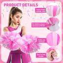 Yunsailing 24 Pack Cheerleading Pom Poms with Baton Handle 14.5 Inch Metallic Cheering Squad Pompoms for Team Sports Football Dance Cheering Adults (Pink and White)