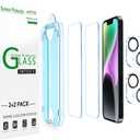 amFilm (2+2 PACK OneTouch Compatible with iPhone 14 Plus 6.7 Tempered Glass Screen Protector and Camera Lens Protector, Edge to Edge Full Coverage with Easy Installation Kit