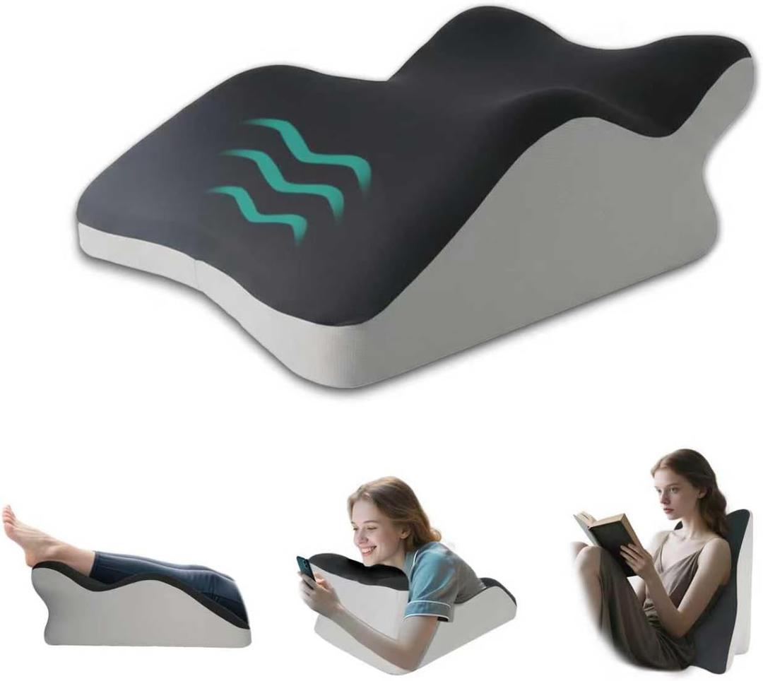 Ergonomic Wedge Prone Pillow,Multi-Functional Memory Foam Bed Pillow,Reading Pillow,Ideal for Bed Breaks,Sitting Up,Back Support,Sleeping,Anti Snoring,Back and Leg Pain Relief (Black + Gray no Headrest)
