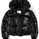 The Children's Place,Girls,Water and Wind Resistant Hooded Zip Front Bomber Puffer Jacket, (Black, XS)