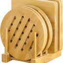 GHWIE Bamboo Trivet with Stand - Heat Resistant Pot Holders for Kitchen, Multi-Purpose Pads, Plate Mats, Large Stove Mat - Air Fryer Accessories and Trivets for Hot Dishes, 4 PCS