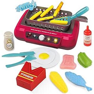 Cewuky Kids Play Kitchen Accessories Toy Set, Toddler Fryer Toy Kitchen, Camping Cooking Playset with Color Changing Play Food, Kids Kitchen Playset with Sound & Light, Kids Toys for Ages 3-5 5-7