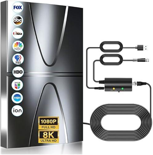 2025 Updated Strongest TV Antenna,2800+ Miles Range Indoor/Outdoor Antenna for Smart TV and All Old TV's,360° Reception Digital TV Antenna for Local Channels-38ft Thick Coax Cable and Amplifier