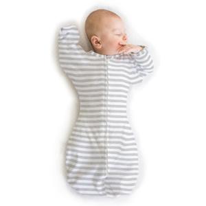 SwaddleDesigns Transitional Swaddle Sack, Arms Up Half-Length Sleeves & Mitten Cuffs, Swaddle for Newborn Transition to Baby Sleep Sack Wearable Blanket, 3-6 Month, 14-21 lb, Heathered Gray Stripes (Medium (14-21 Pound), Stripes Gray)