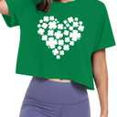 St Patricks Day Shirt Women Luck Shamrock Shirts Cute Saint Patricks Day Crop Top Irish Raglan Shirt (Green, M)