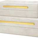 Modern Decorative Box Faux Shagreen Leather, Decorative Storage Boxes with Lids for Home Decor, Large Multifunctional Storage Jewelry Box Organizer(Ivory)