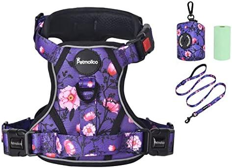 Petmolico No Pull Dog Harness Set with Leash Attachment Easy Control Handle Reflective Harness Vest Small Breed, Puppy Vest and Leash Set with Poop Bag Holder, Medium - Purple Peach. Size S