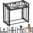 Elevated Dog Bowls for Medium Breed: 4 Height Adjustable Raised Dog Bowl with Metal Stand, Dog Feeder Station with 2 Stainless Steel Bowls for Small Medium and Large Size Dogs, Black