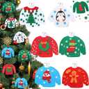 Yinder 12 Pcs Ugly Sweater Ornaments DIY Christmas Ugly Sweater Tree Ornament Crafts with 12 Metal Hanger Kits for Holidays Christmas Party Decorations Supplies