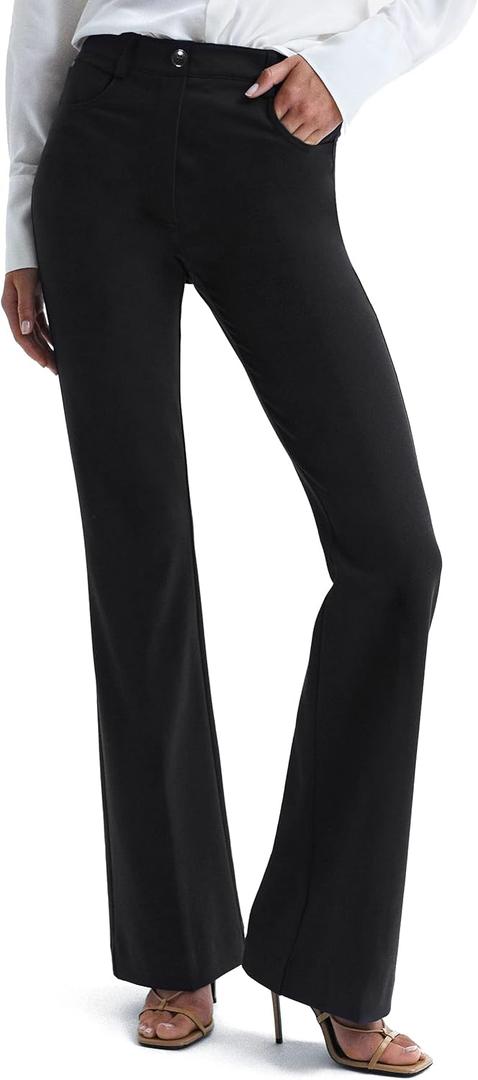 Houmous S-XXL 29'' 31'' 33'' 35'' Inseam Women's Bootcut Dress Pants Pockets Stretch Work Lounge Pant Office Casual (Large, Black-cotton Blend)