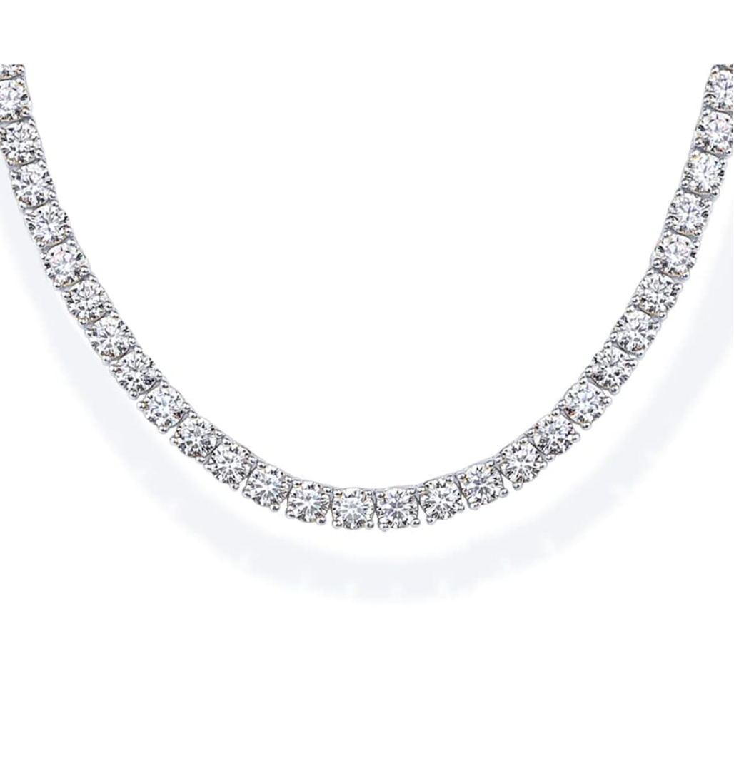 PAVOI 14K Gold Plated 3mm Simulated Diamond Tennis Necklace for Women | Tennis Chain | Chunky Long Gold Necklace for Women|
