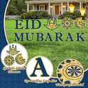 13PCS Ramadan Decorations Yard Sign, Light up Outdoor Signs 10 Letters Eid Mubarak 3 Patterns Moon Star Palace Ramadan Kareem Sign with Stakes for Muslim Islamic Party Lawn Garden Eid Decor