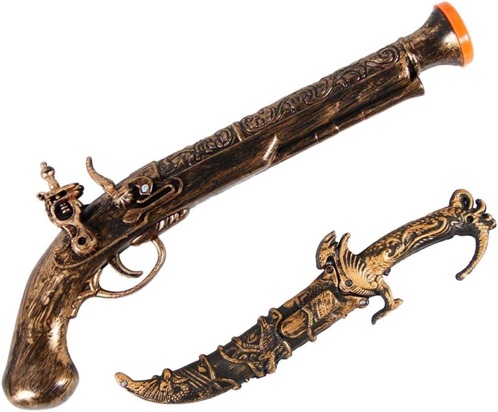 2 Pcs Pirate Sword Toys and Gun Set Plastic Dagger with Sheath & Flintlock Pistol Prop Pirate Accessories for Kids & Adults Halloween Pirate Costume Accessories