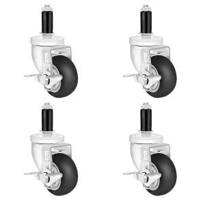 3 Inch Prep Table Casters Wheel Set of Expanding Stem Caster 4 Pack for Commercial Kitchen Prep Tables, Cart, Furniture Legs, Prep Table Casters Fit 7/8" and 1" ID Tube Leg with Side Brake