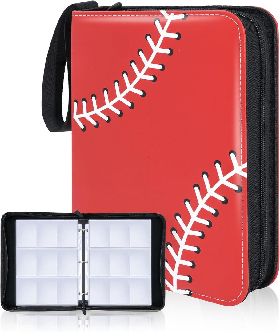Baseball Card Binder, 9 Pocket Sports card binder, 720 Double Sided Pocket Zipper Album, Baseball cards Zipper Display Holder, Expandable, Compatible with Gaming Cards, Yugioh, MTG and Other TCG