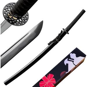 JIHPEN sword, Pure Handmade Samurai Sword, 9260 Spring Steel, 41.31.21 inches, Full Tang Sword Set, Sharp, Black Katana 3 Pack