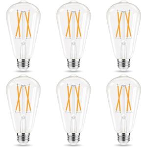 GvvooHome LED Edison Bulbs, E26 Bulb 60 watt Equivalent, Non-Dimmable, Soft White 2700K, ST58 Vintage Light Bulbs, 90+ CRI, 6W 600LM, E26 Medium Base, Clear Glass, 6 Pack