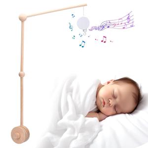 Baby Crib Mobile Arm Wooden Holder with Rotating Music Box Nursery Decor Attachment Safe Anti Slip Set for Baby Girls Boys Nursery Decor