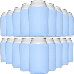 TahoeBay Blank Beer Can Cooler Sleeves (25-Pack) Bulk Sublimation Blanks for Vinyl Plain Soft Foam Can Sleeves Coolers for Soda Cans & Bottles Black, White, Assorted Solid Color (Placid Blue)