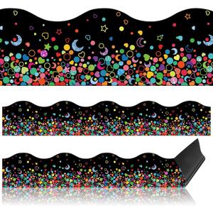 Capoda 24 Pcs Confetti Magnetic Borders for Bulletin Board Classroom Black Boarder Trim Whiteboard Blackboard Decorations Scalloped Strips Decor Chalkboard Office Home Elementary Kindergarten