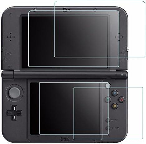 Screen Protector Compatible New 3DS XL, AFUNTA 4 Pcs Tempered Glass for Top Screen and HD Clear Crystal PET Film Compatible Bottom Screen, 3DSXL Film Accessory