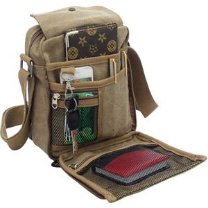 dealcase Canvas Small Messenger Bag for Men Women, Casual Shoulder Bag Chest Bag Travel Carry Bag Multi-pocket Purse (Khaki)