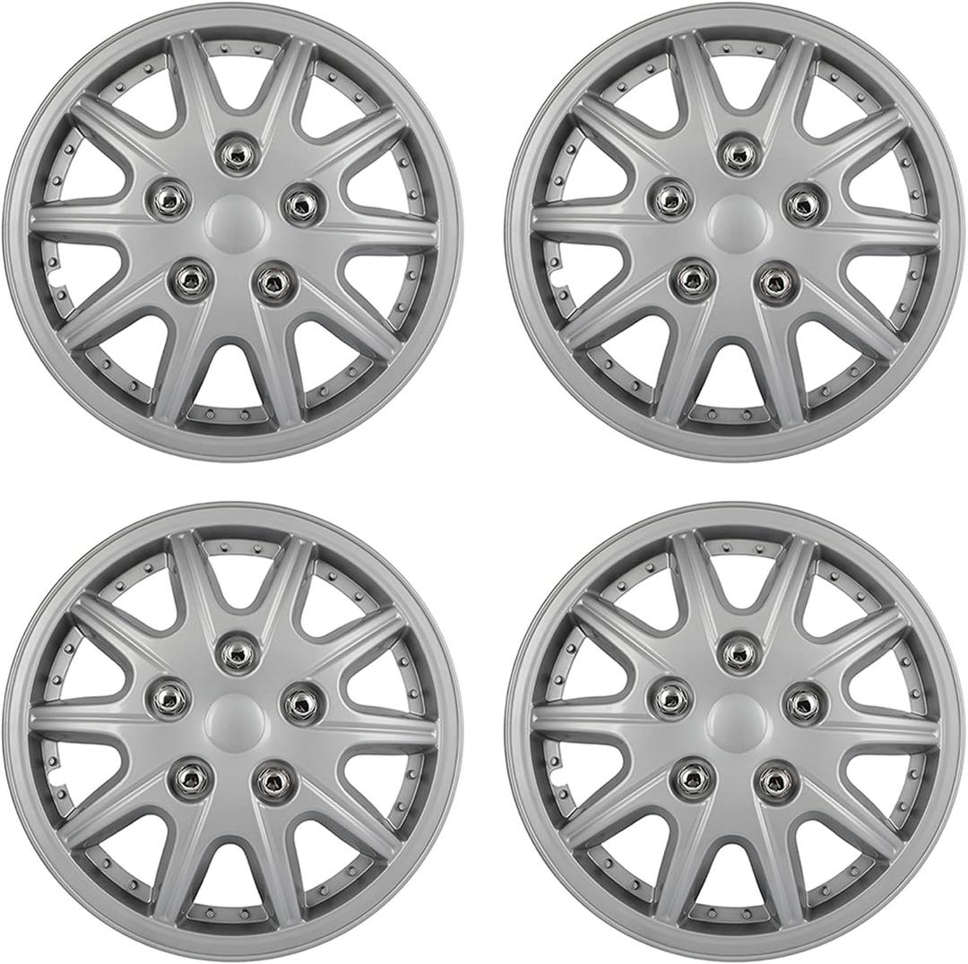 Universal Set of 4 Wheel Cover ABS Wheel Skins Set 16" Silver Hub Caps Full Heat & Impact Resistant Grade