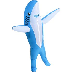 Shark Costume for Kids with Height 4'3''-4'11'' Tall, Cute Inflatable Costume Funny Halloween Costumes for Party, Event, Gift (Blue, S)
